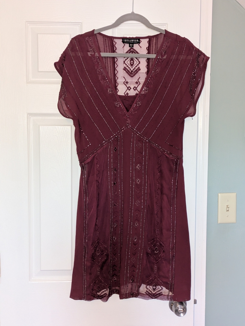 Idyllwind Burgundy Embroidered V-Neck Dress